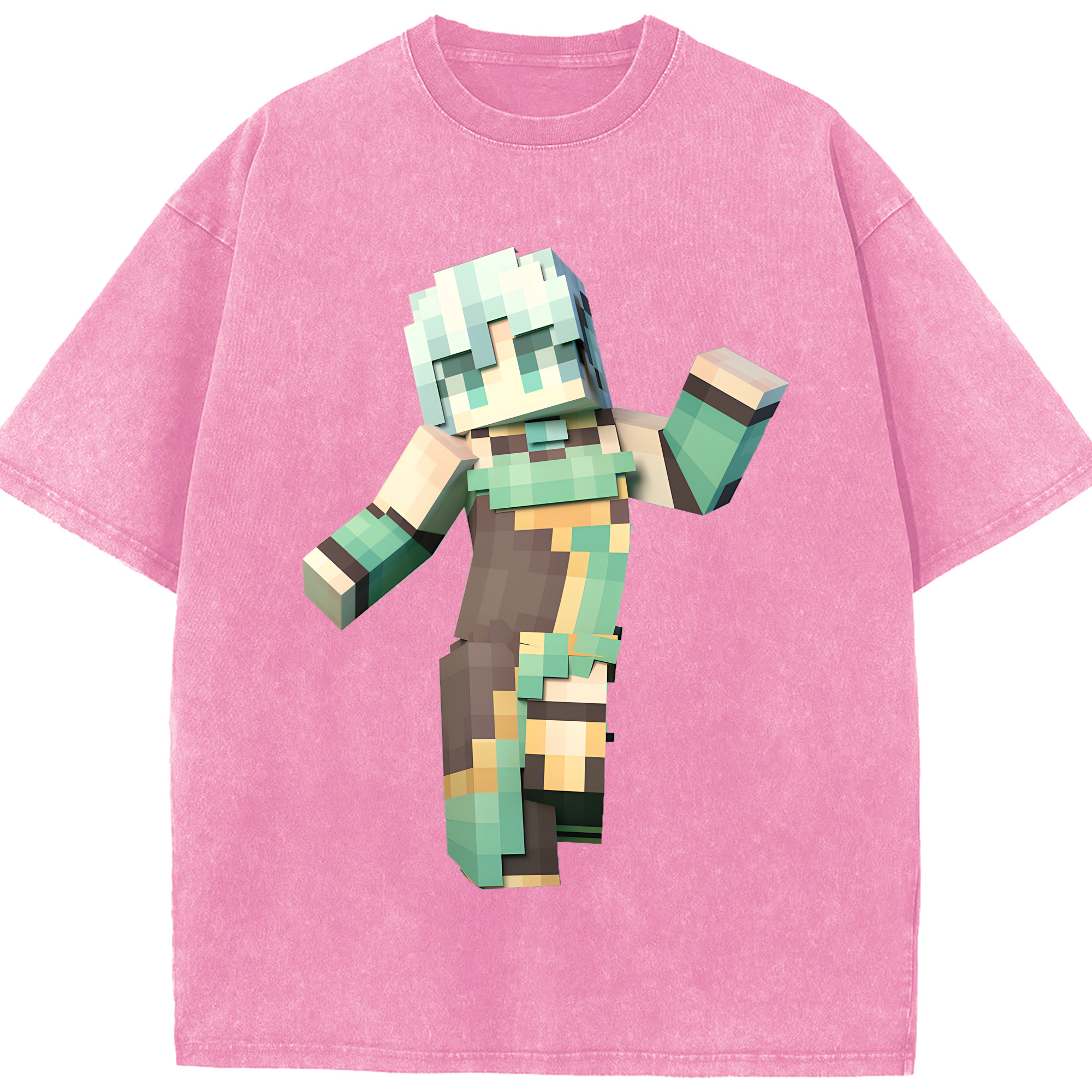 （画像用） マインクラフト ブロックの世界 Minecraft MC Block world 綿100% ヴィンテージ風 半袖Tシャツ（フロントプリント）